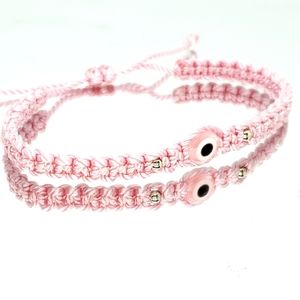 evil eye protection bracelet, good luck wristband, pink string braided bracelet